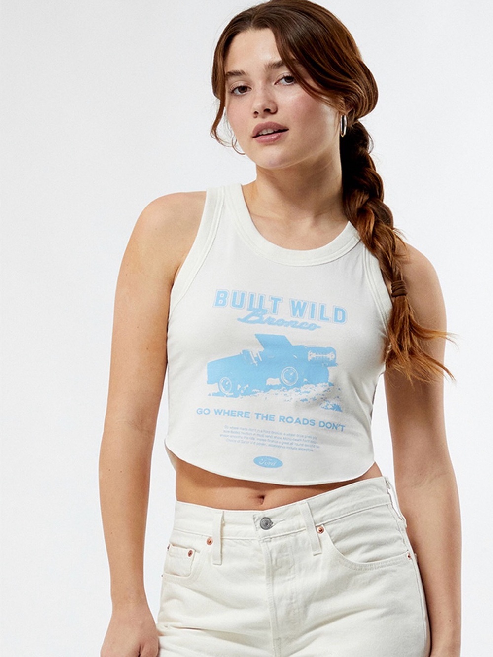 Ford 'Built Wild Bronco' Cream Tank Top with Blue Graphic